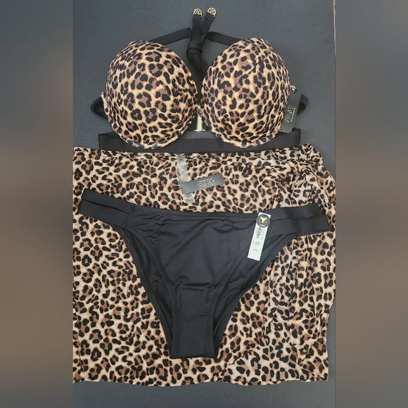 Victoria's Secret Other - 38D/XL/XL VS Archives Swim Banded PushUp Bikini Top Brazilian Sarong Bikini Set